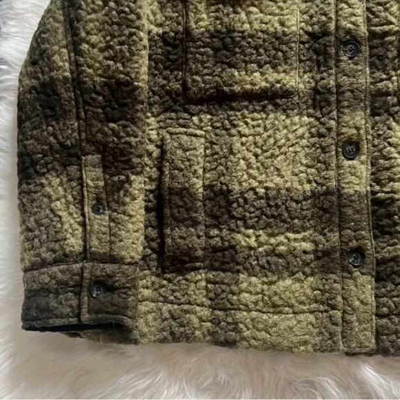 New!  ALL SAINTS Rosey Check Khaki Green Plaid Wool Blend Overshirt Jacket - Picture 7 of 10